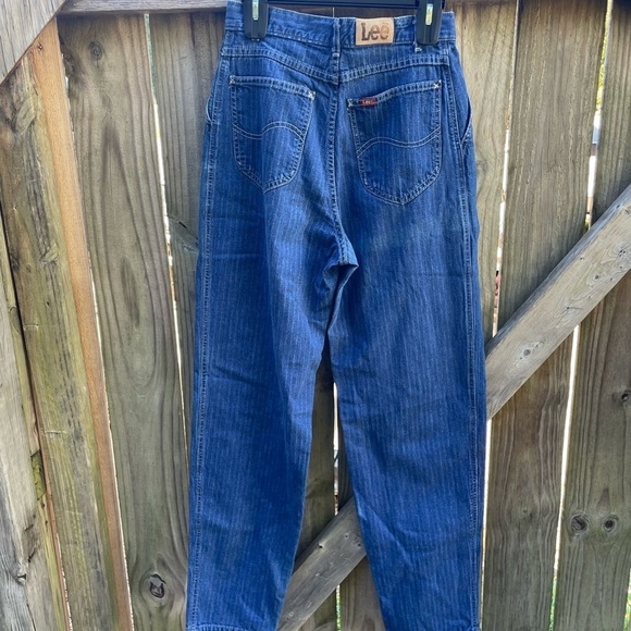 Vintage 80s Lee Riders Pin Stripe Ultra High Waisted y2K Wide Leg Jeans - Picture 7 of 10